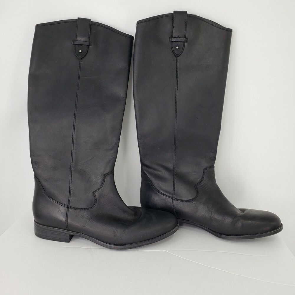 Frye & Co. Tania Womens Sz 8M Black Leather Pull-on Knee High Riding Boots